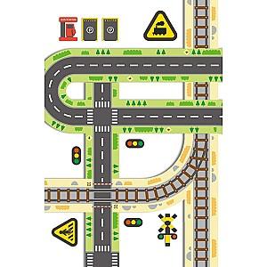 Set de jucarii Mideer „Bandă rutieră adezivă și trafic rutier” MD4103