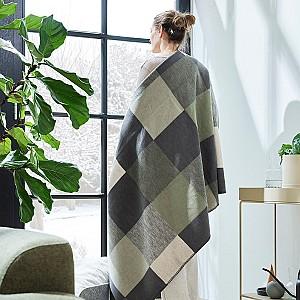 Pled IBENA Jacquard Cotton Blanket Hamilton with GOTS certificate Green