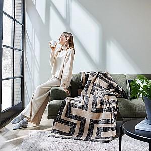 Pled IBENA Jacquard Blanket Dairut Beige/Grey