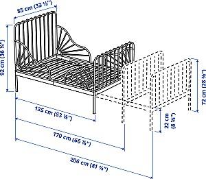 Pat IKEA Minnen cu somiera 80x200 Gri Albastru