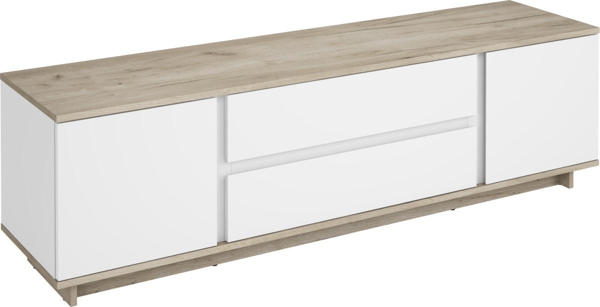 Tumba pentru televizor MG-Plus Concept 2D2S Stejar Kraft Gri/Nimfeya Alb