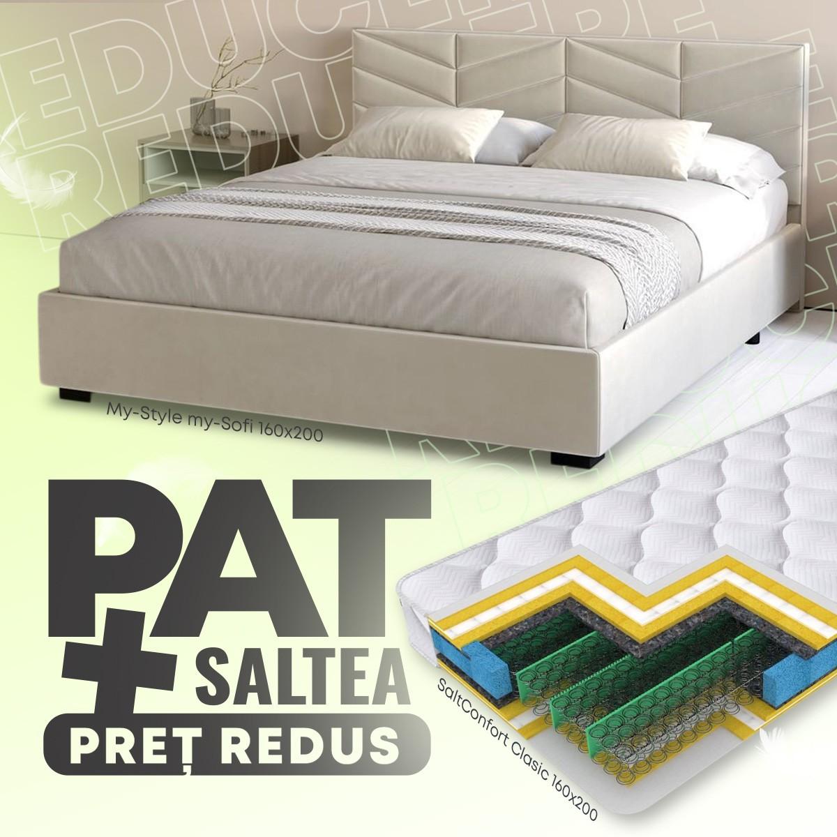 Pat My-Style my-Sofi 160x200 M03 (Bej) + Saltea Salt Confort Clasic 160x200