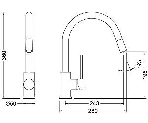 Robinet bucatarie Genebre Tau (FRV61206) gura de scurgere extrabilă