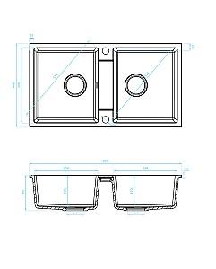 Chiuveta de bucatarie Backer NONA DUO GREY 800x440