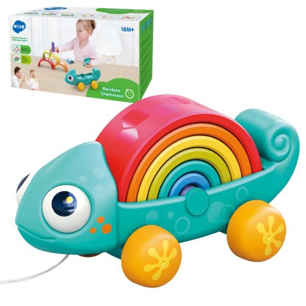 Jucarie de impins si tras Hola Toys Cameleonul curcubeu