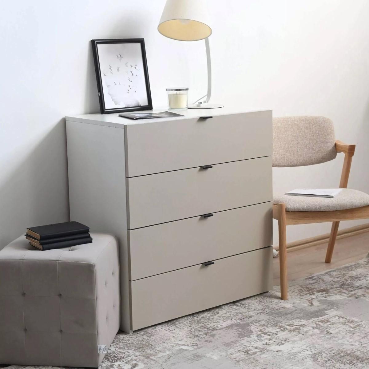 Comoda Fabrik Home Hardy 4S Frasin Alb/Gri Deschis Mat