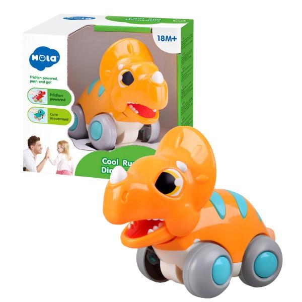 Jucarie de impins si tras Hola Toys Dinozaur în mișcare Triceratops