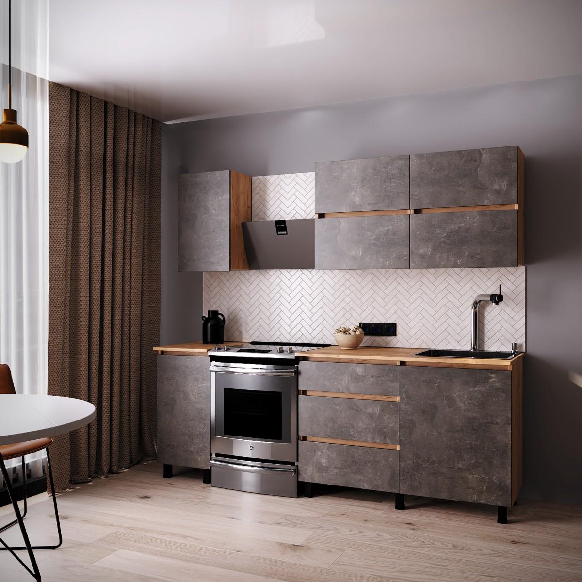 Set mobila bucatarie ML Mobila Nais 1.6 m Stejar Auriu/Atelie Inchis(Maro)