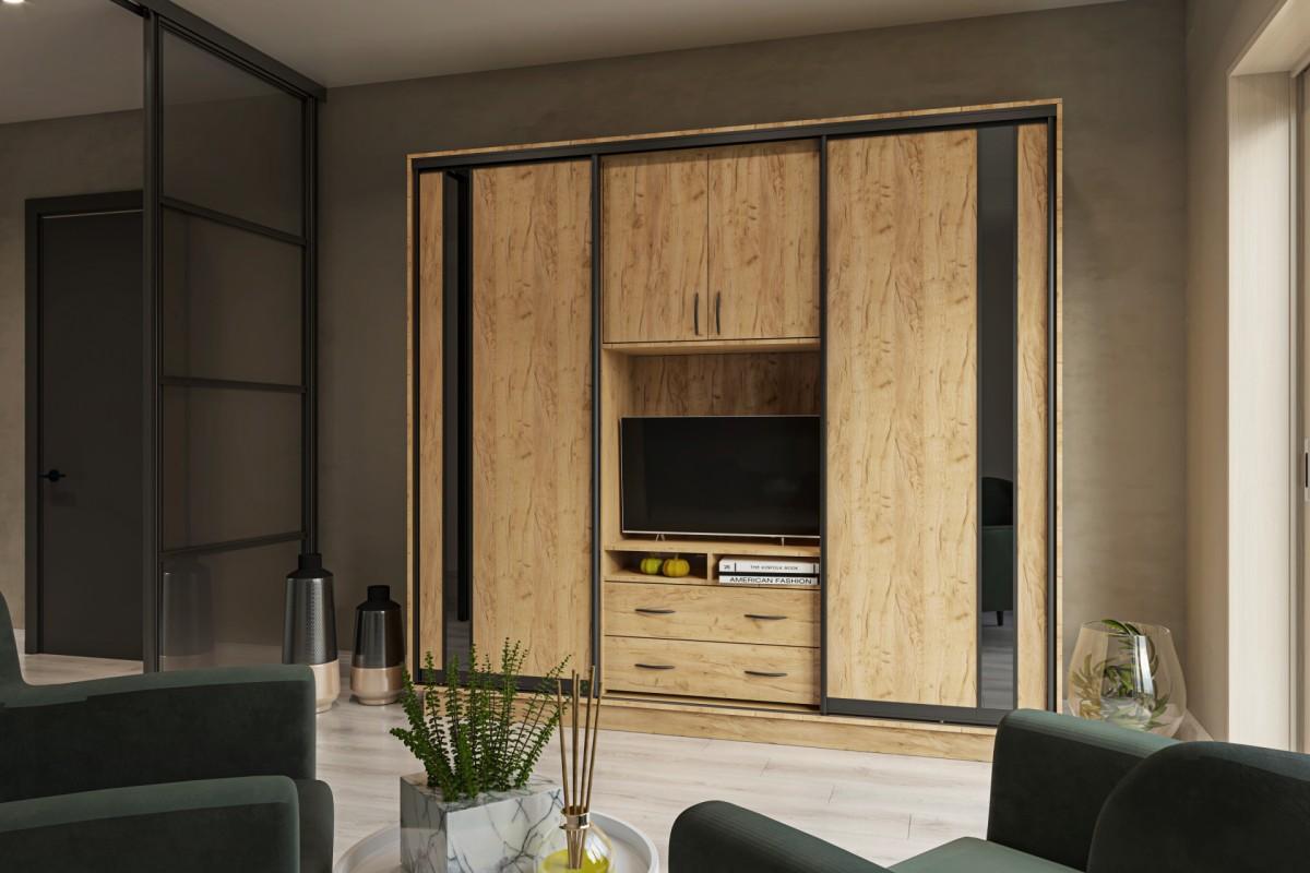 Living Confort-NV Universal 240x45x220 (2 PAL (CV lacobel)) Stejar Kraft Auriu