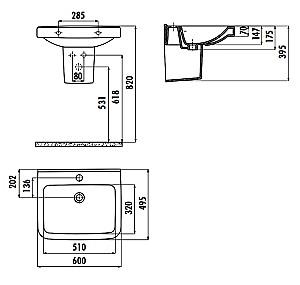 Lavoar baie Creavit Half pedestal 50×60 LR060.000/LR260.00
