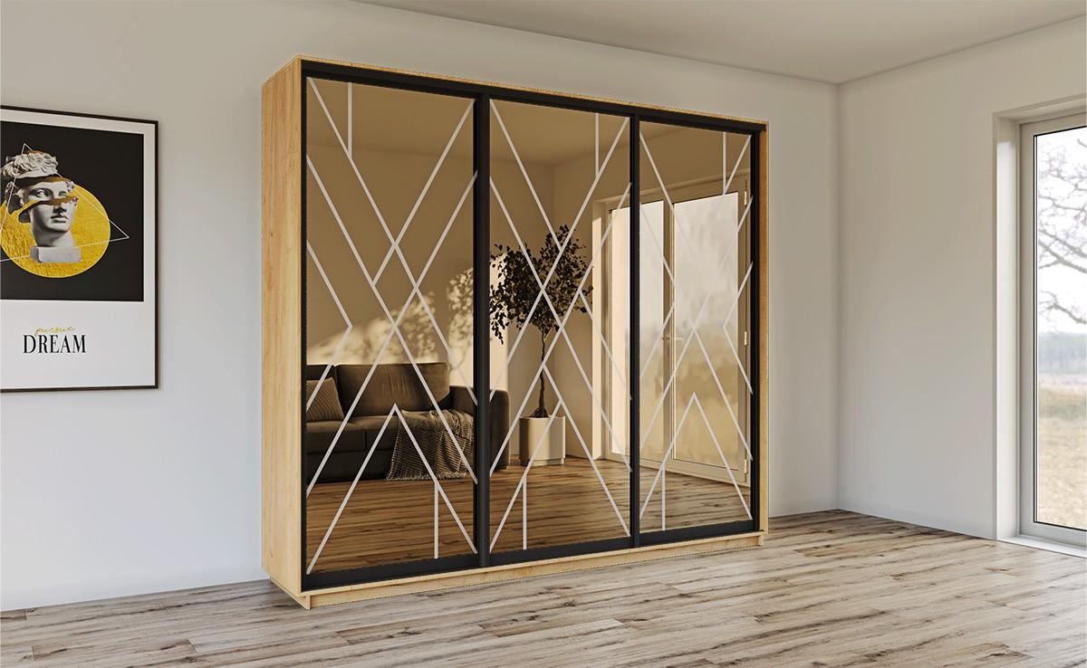 Dulap-cupe Confort-NV 200x60 cm (3 sablare / bronz) Stejar Kraft Auriu