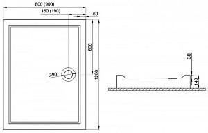 Cadita de dus Polimat GOLIAT White 120x90x14