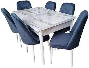 Set de masa si scaune MG-Plus Modern 80x130/170 Calcuta + 6 scaune Babyface V18 Gri/Alb