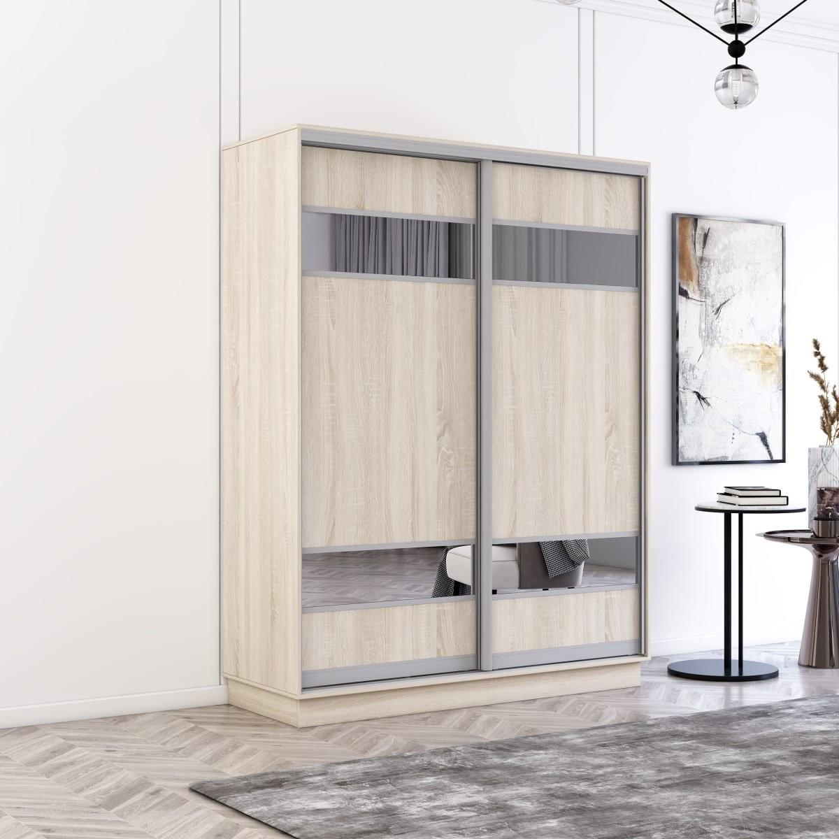 Dulap-cupe Mobildor Lux Fox 160 (2 PAL cu elemente din oglindă) Stejar Sonoma