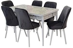 Set de masa si scaune MG-Plus Arya Carara (Alb) + 6 scaune (Gri / Alb)