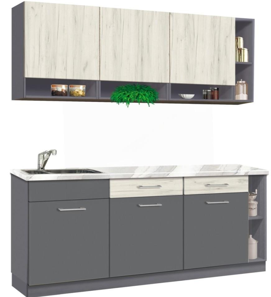 Set mobila bucatarie Modern Monro 2.0m Gri ardezie/Alb Stejar Craft