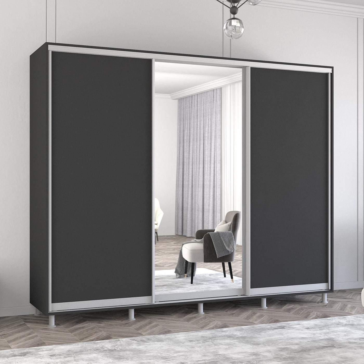 Dulap-cupe Mobildor Lux Aron 260 (1 oglinda, 2 PAL) Antracit