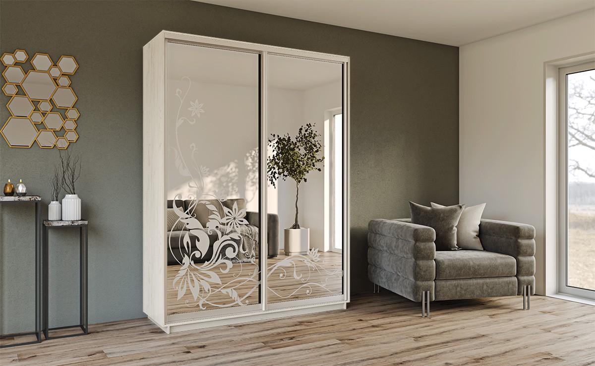 Dulap-cupe Confort-NV 140x45 cm (2 sablare / argint) Stejar Kraft Alb