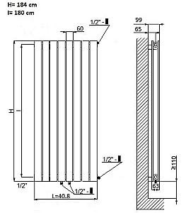 Radiator Radex Orion-S HB-R35S102 Anthracite (408x1838)