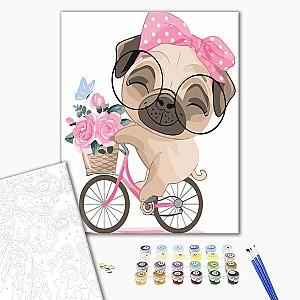 Tablou pe numere BrushMe Pug cu bicicleta la plimbare 30×40 сm (fără cutie)