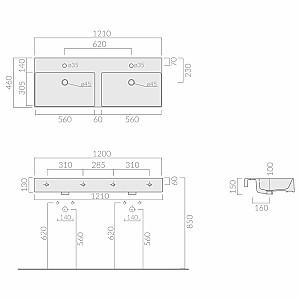 Lavoar baie Galassia MEG11 PRO 2F 1210X450 (112992)