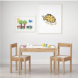 Masă de scris pentru copii IKEA Latt (+2 scaune) White/Pine