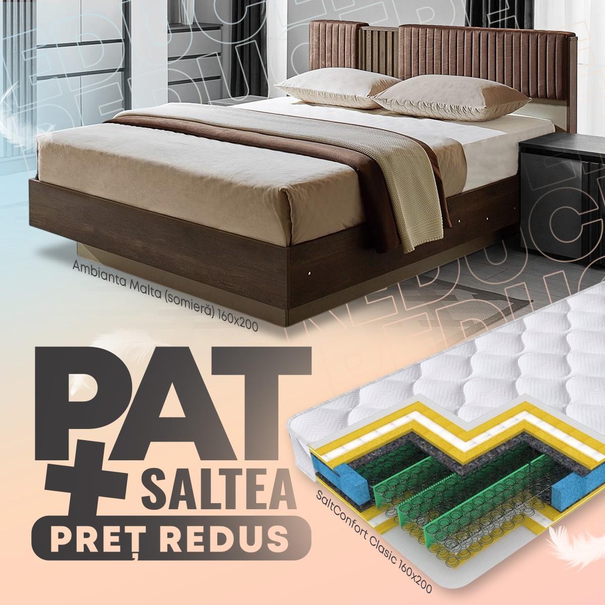 Pat Ambianta Malta (somiera) 1.6 m Nuc / Fungo + Saltea Salt Confort Clasic 160x200
