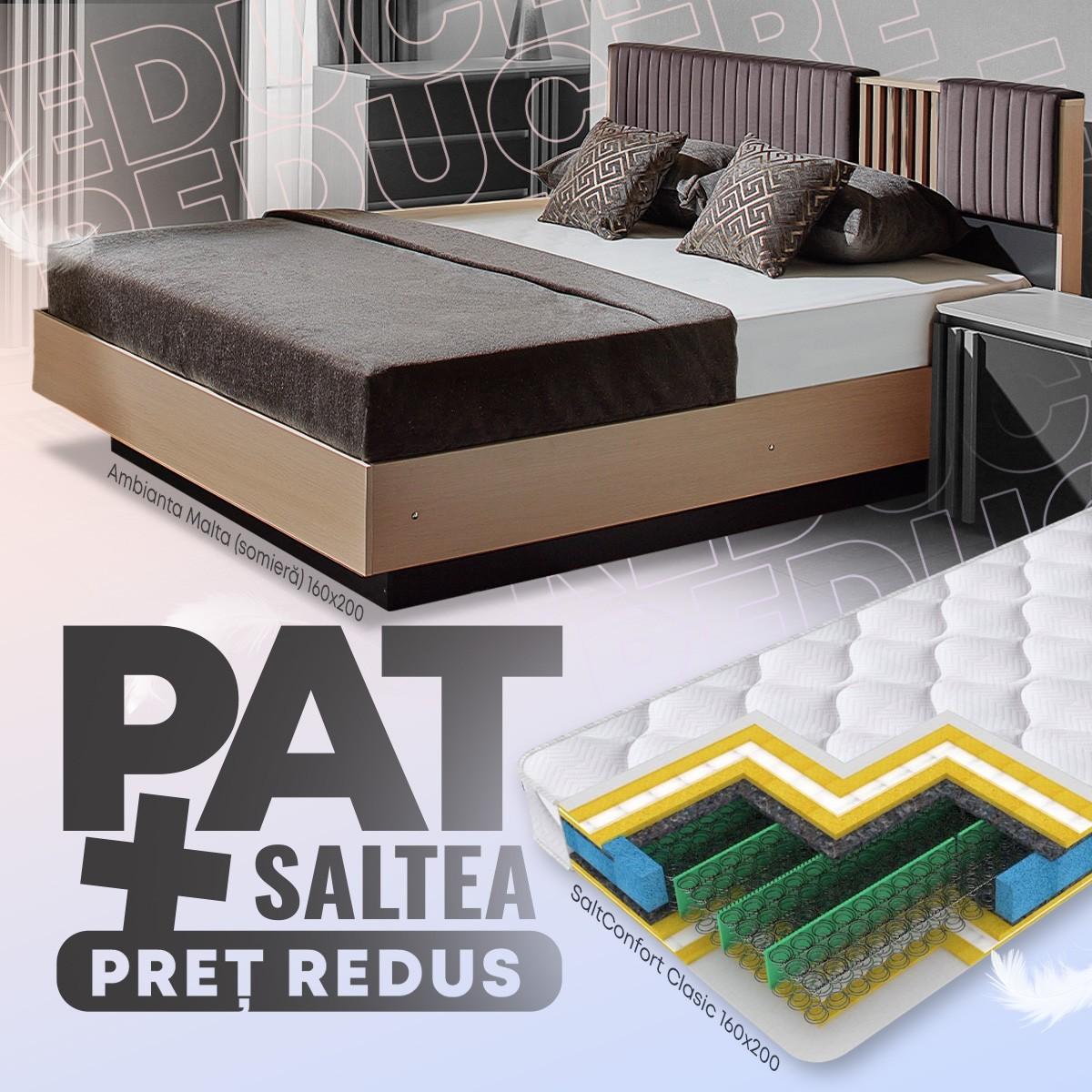 Pat Ambianta Malta (somiera) 1.6 m Cremona / Grafit + Saltea Salt Confort Clasic 160x200