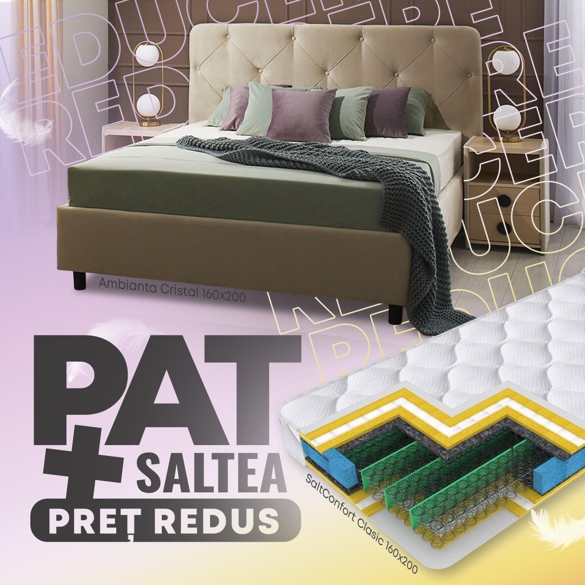 Pat Ambianta Cristal 1.6 m Cremona tapitat + Saltea Salt Confort Clasic 160x200