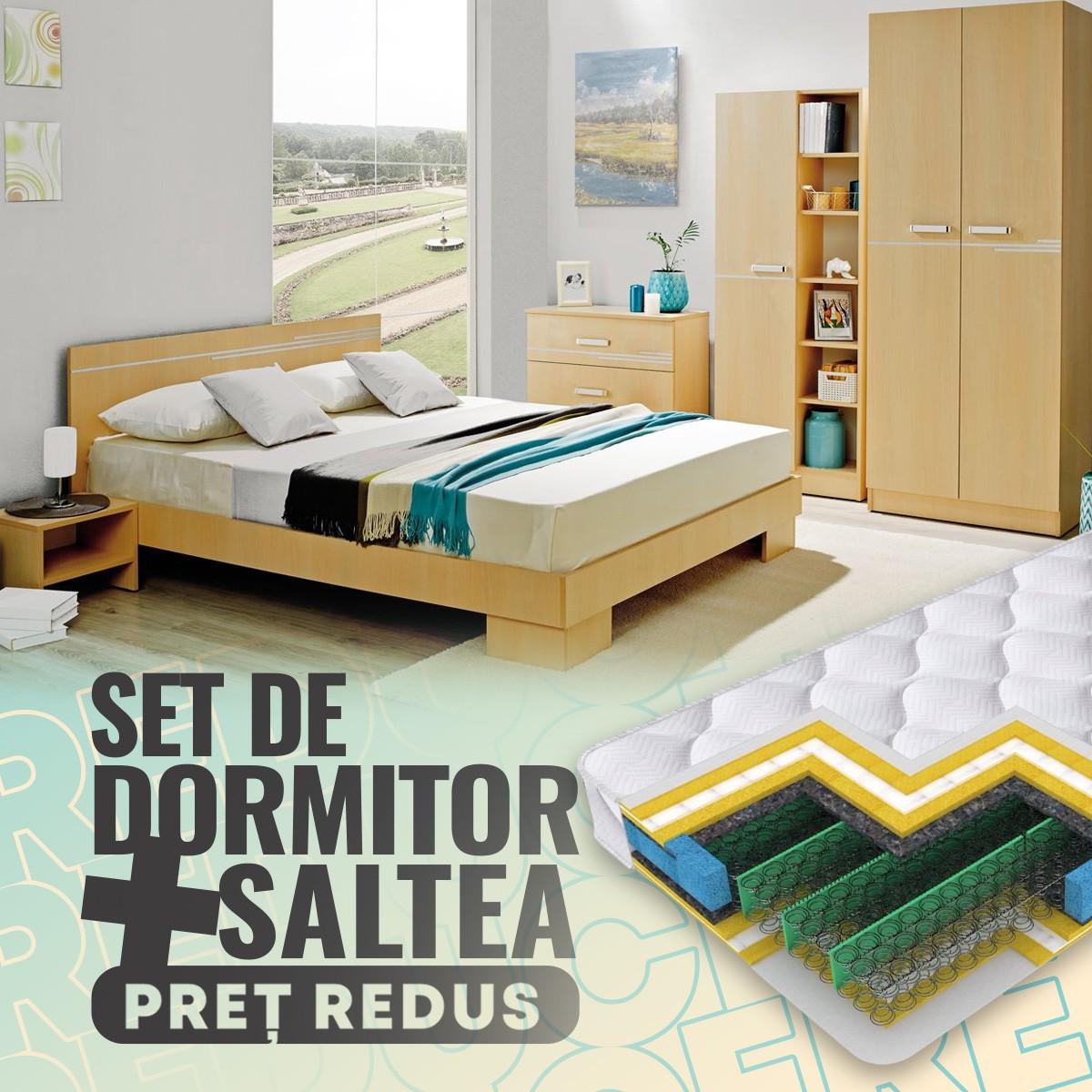 Set dormitor Ambianta Bravo Cremona + Saltea Salt Confort Clasic 160x200