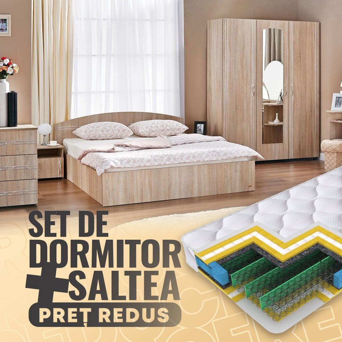 Set dormitor Ambianta Inter Bordolino + Saltea Salt Confort Clasic 160x200
