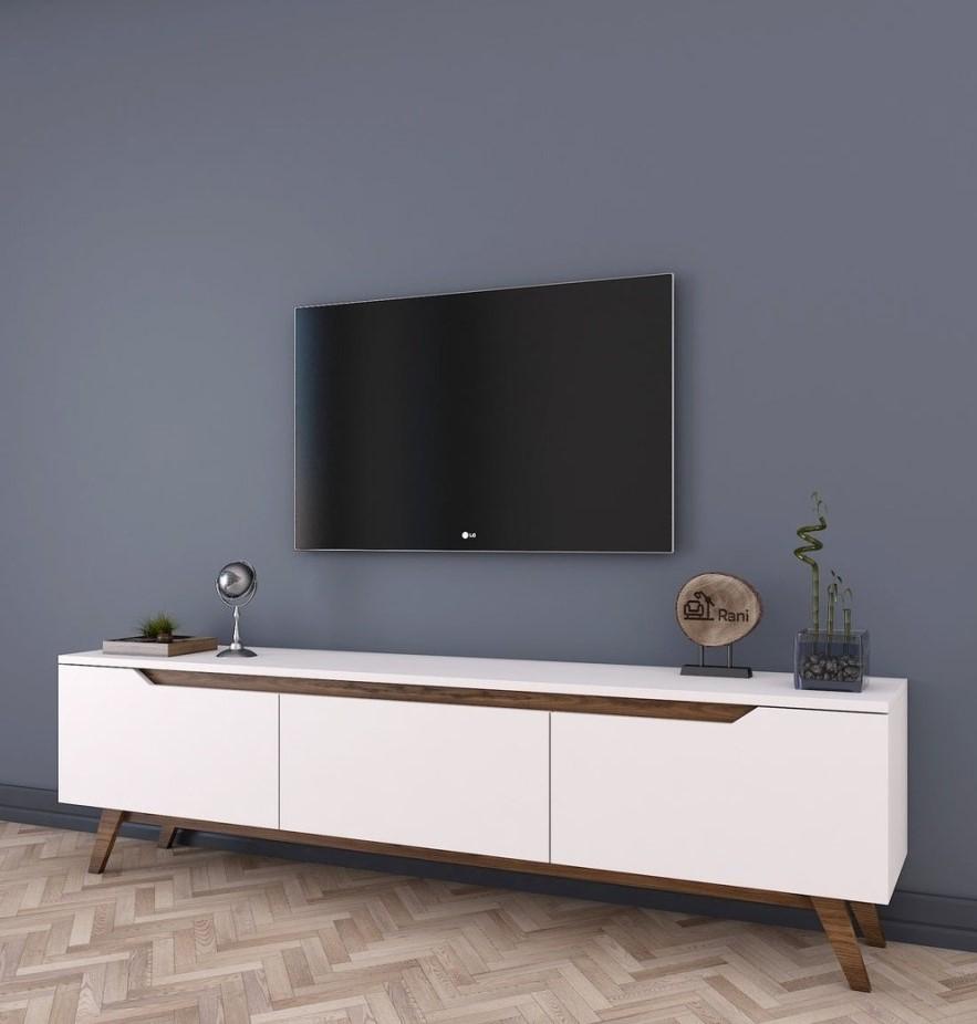 Tumba pentru televizor Mirage Meble D1/M Alb/Nuc Inchis (Maro)