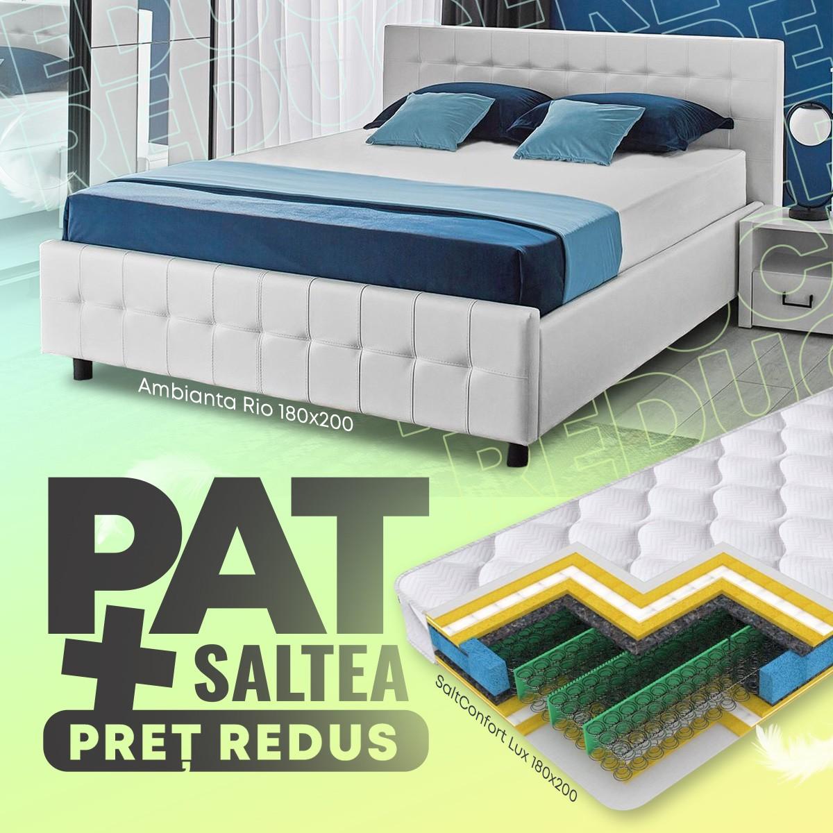 Pat Ambianta Rio 1.8 m Alb + Saltea Salt Confort Lux 180x200