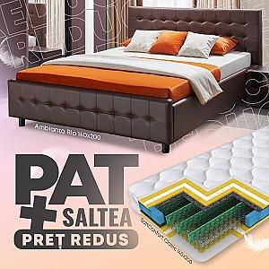Pat Ambianta Rio 1.4 m Sonoma Închis + Saltea Salt Confort Clasic 140x200