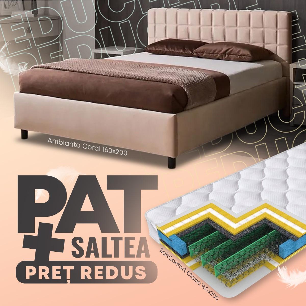 Pat Ambianta Coral 1.6 m Bej + Saltea Salt Confort Clasic 160x200