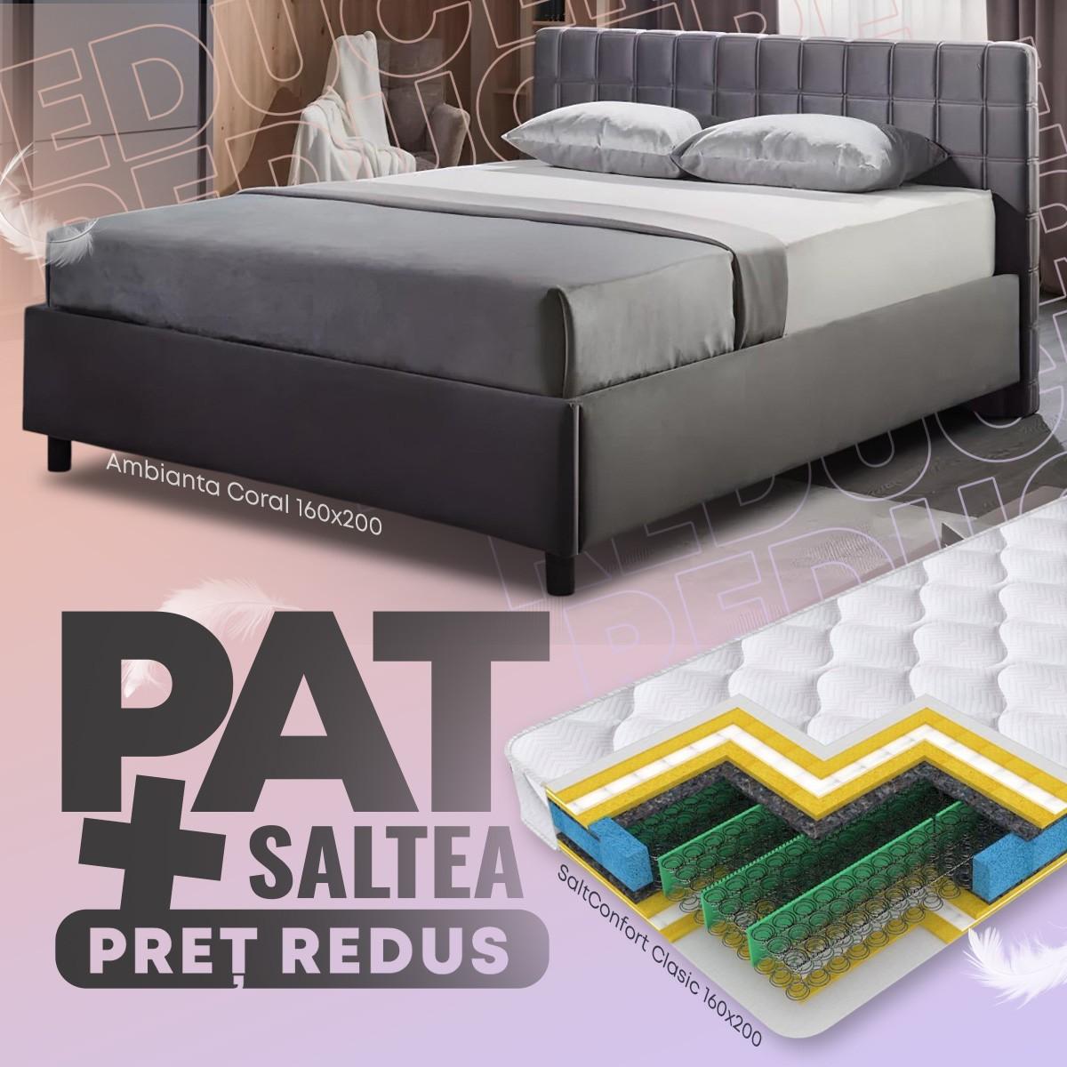 Pat Ambianta Coral 1.6 m Grafit + Saltea Salt Confort Clasic 160x200