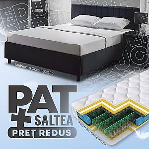 Pat Ambianta Coral 1.6 m Negru + Saltea Salt Confort Clasic 160x200