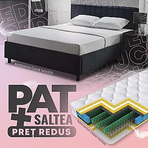 Pat Ambianta Coral 1.4 m Negru + Saltea Salt Confort Clasic 140x200