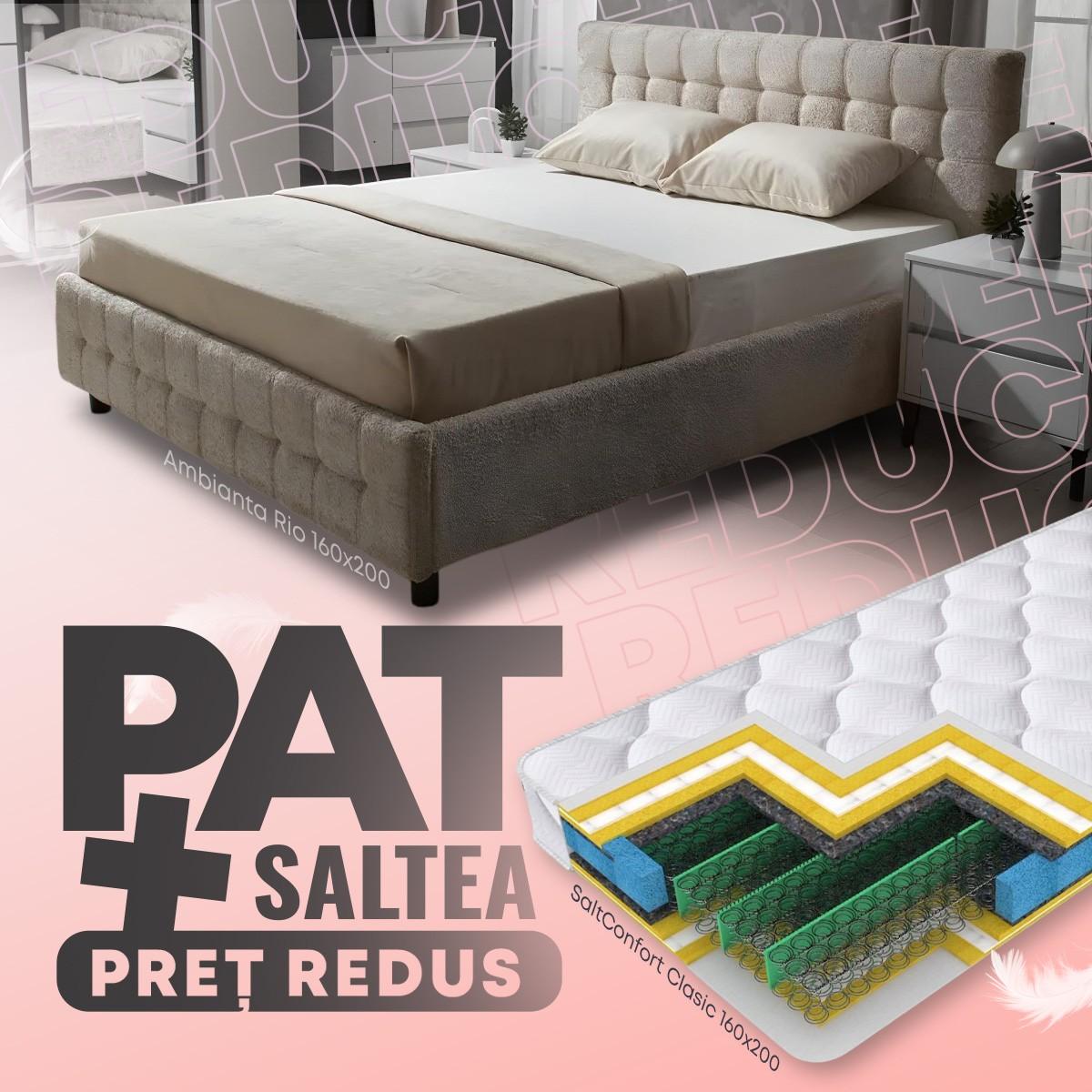 Pat Ambianta Rio 1.6 m Bej + Saltea Salt Confort Clasic 160x200