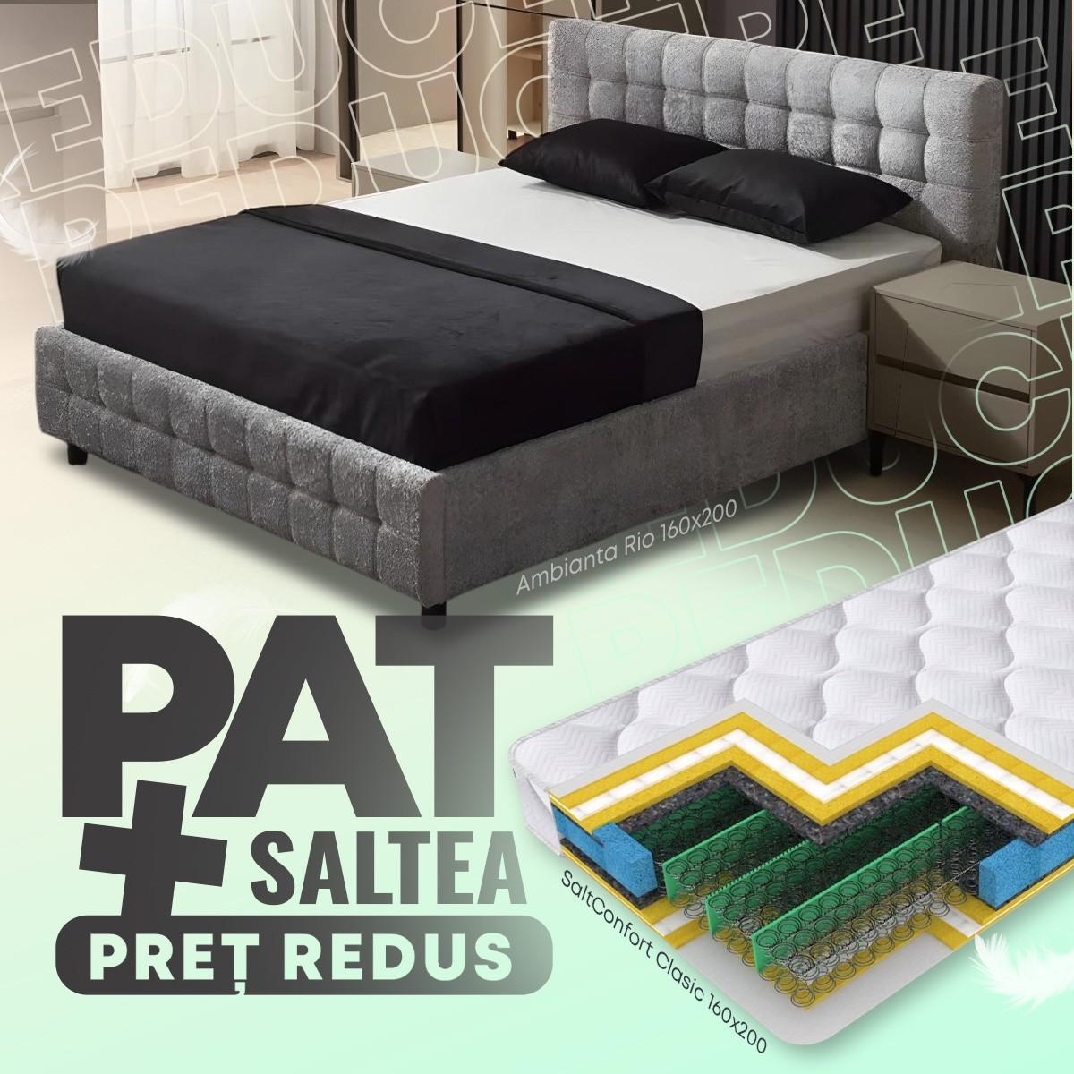 Pat Ambianta Rio 1.6 m Gri Deschis + Saltea Salt Confort Clasic 160x200