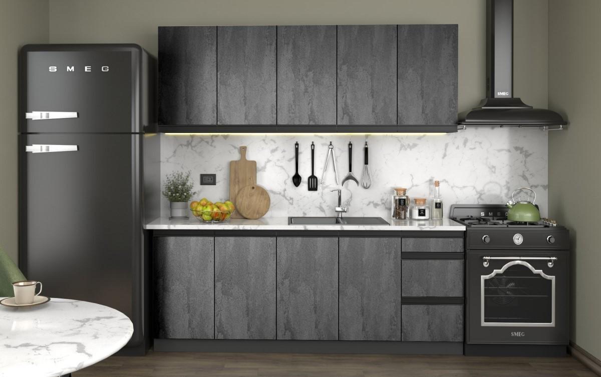 Set mobila bucatarie Yasen Niagara 2 m Piatra Metalica (Gri)