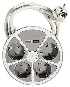 Prelungitor Muhler Multiple socket outlets with key with 4-way and 2-way USB ports type A and C (1006119)