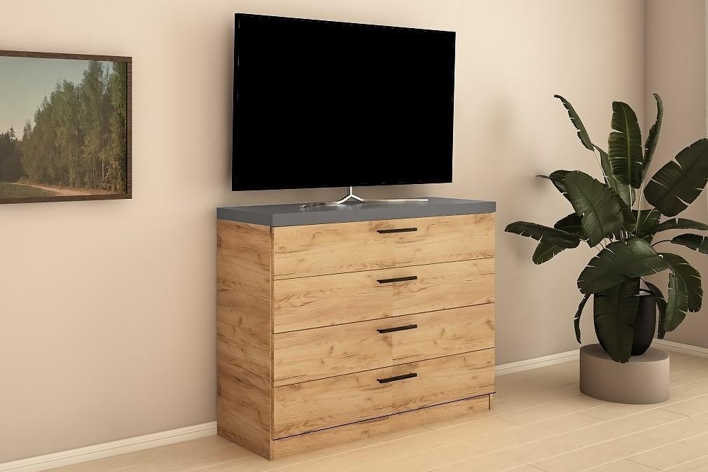 Comoda PS KZ-120 (4 sert.) Stejar Auriu / Grafit Gri