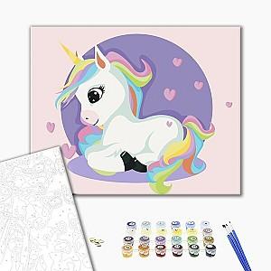 Tablou pe numere BrushMe Unicorn printre inimioare 30×40 сm (fără cutie)
