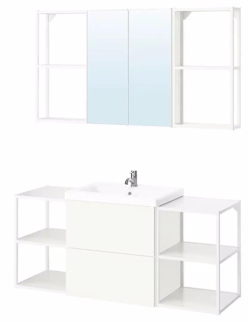 Set de mobila de baie IKEA Enhet/Tvallen/Pilkan cu sertare 140x43x65 Alb