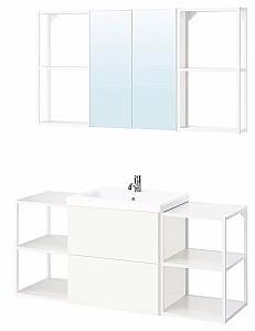Set de mobila de baie IKEA Enhet/Tvallen/Pilkan cu sertare 140x43x65 Alb