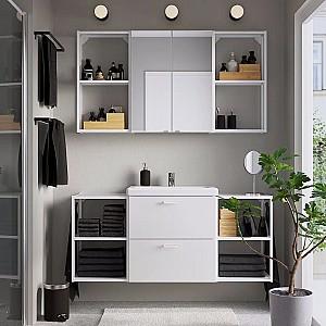 Set de mobila de baie IKEA Enhet/Tvallen/Pilkan cu sertare 140x43x65 Alb