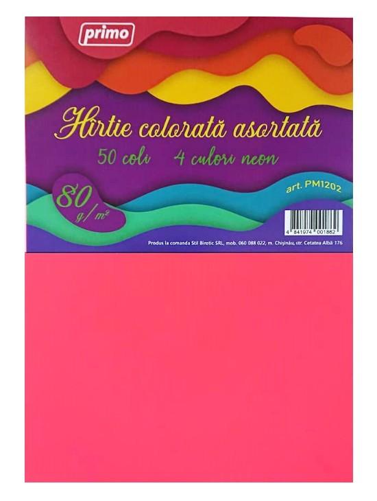 Hirtie colorata imprimanta Primo A4 Neon, 50 file, 80 g/m2, 4 culori, PM1202