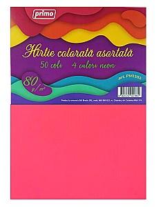 Hirtie colorata imprimanta Primo A4 Neon, 50 file, 80 g/m2, 4 culori, PM1202