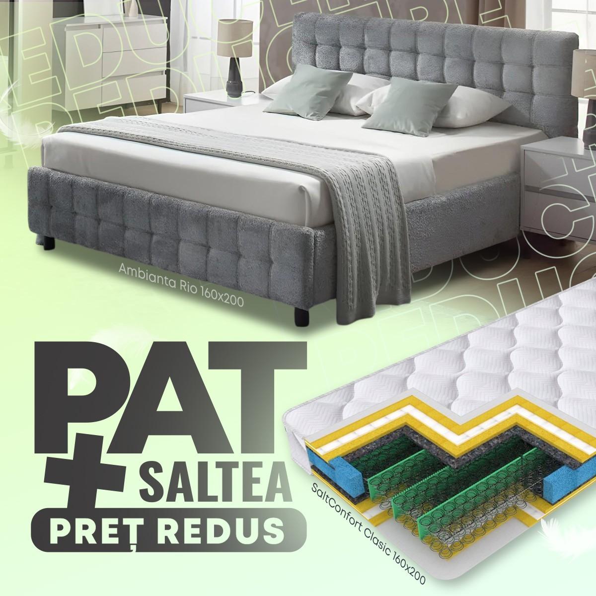 Pat Ambianta Rio 1.6 m Verde Deschis + Saltea Salt Confort Clasic 160x200